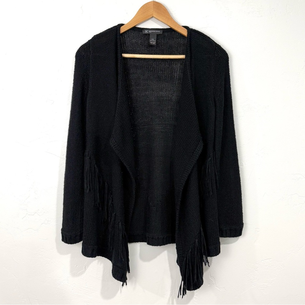 INC International Concepts Black Fringe Open Cardigan Goth Fairy Grunge Witchy